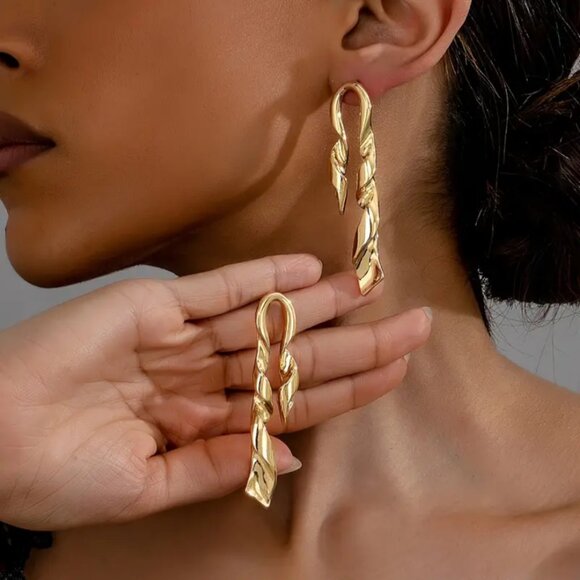 14K Gold Womens Large Hanging Drop Twisted Earrings Ladies 14 Karat New Jewelry